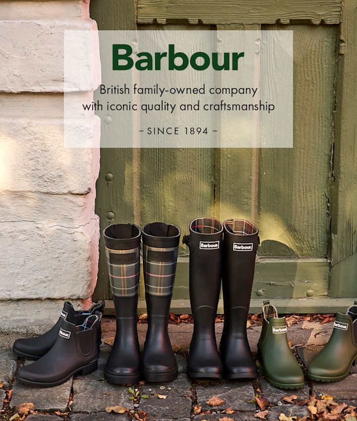 Barbour gummistøvler i svart og grønn, høye og lave modeller